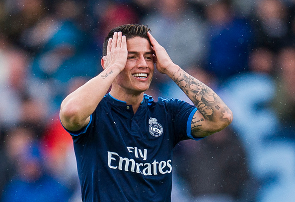 SAN SEBASTIAN, SPAIN - APRIL 30: James Rodriguez of Real Madrid reacts during the La Liga match between Real Sociedad de Futbol and Real Madrid at Estadio Anoeta on April 30, 2016 in San Sebastian, . (Photo by Juan Manuel Serrano Arce/Getty Images)