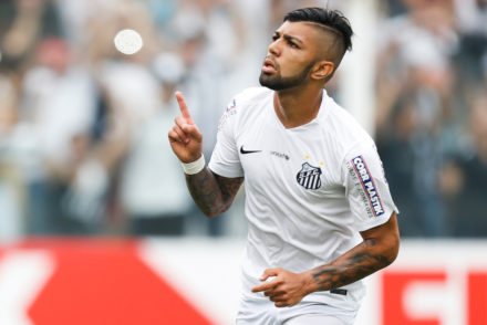 Gabriel of Santos celebrates their second goal