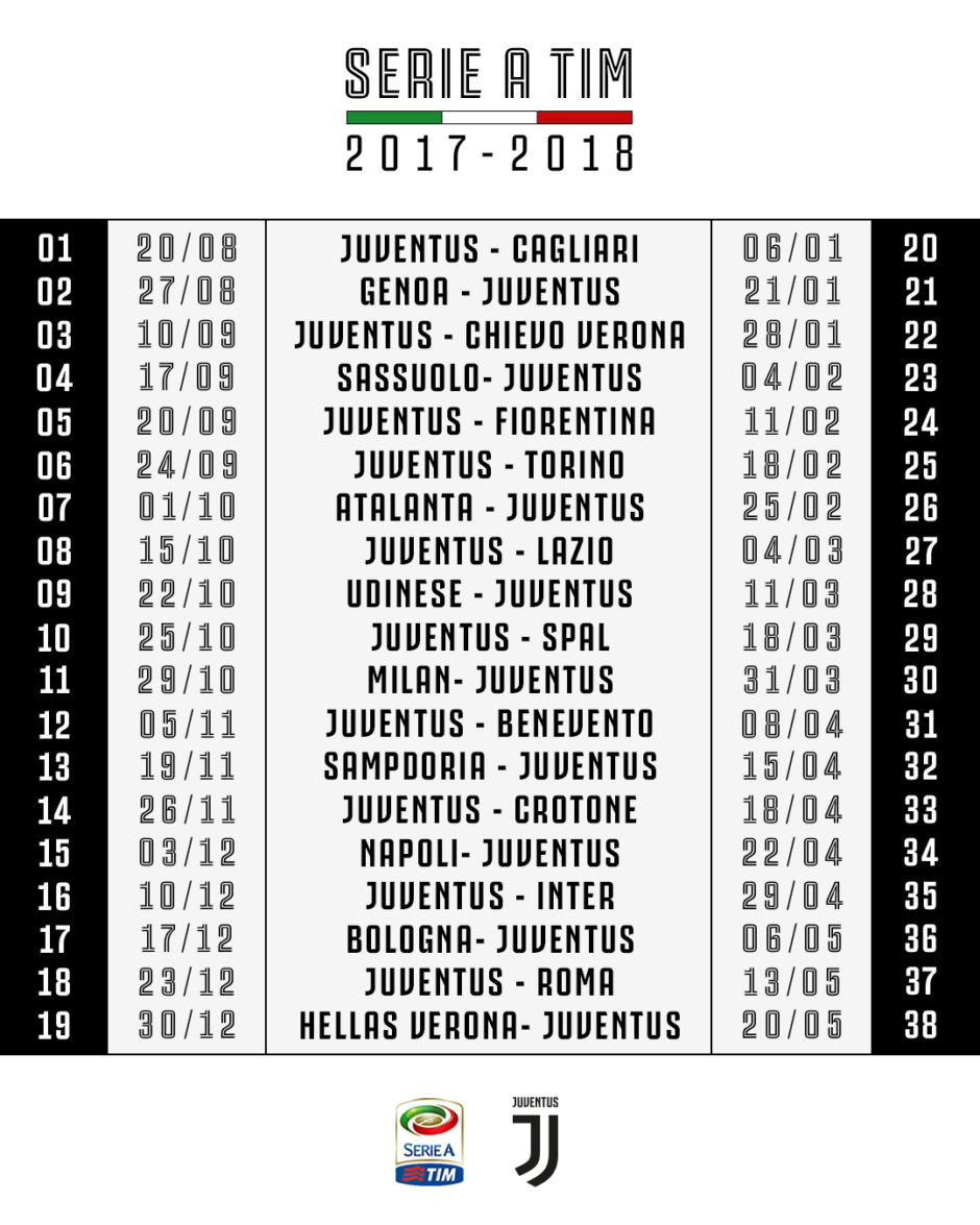 Juventus Fixtures 2017/18 announced 