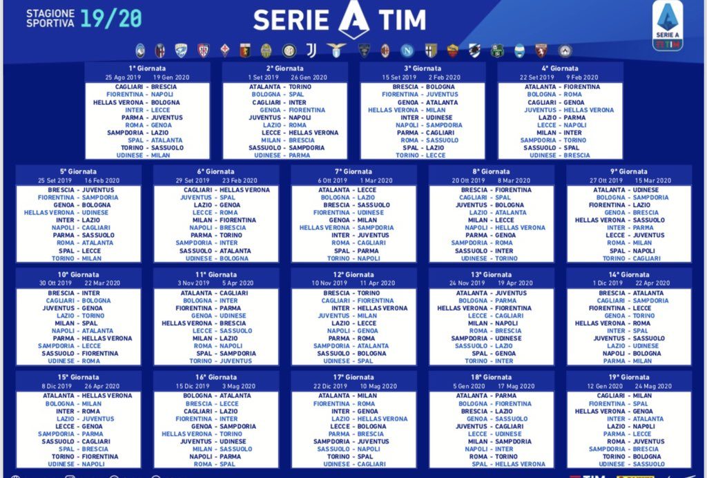 Serie A 2019/20 calendar announced -Juvefc.com