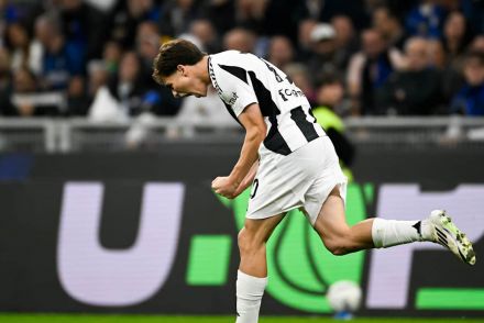 Yildiz celebrates scoring for Juventus against Inter