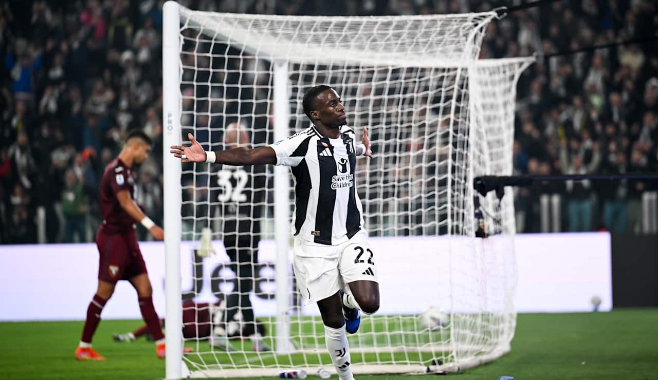 Juventus star Weah celebrates his goal against Torino
