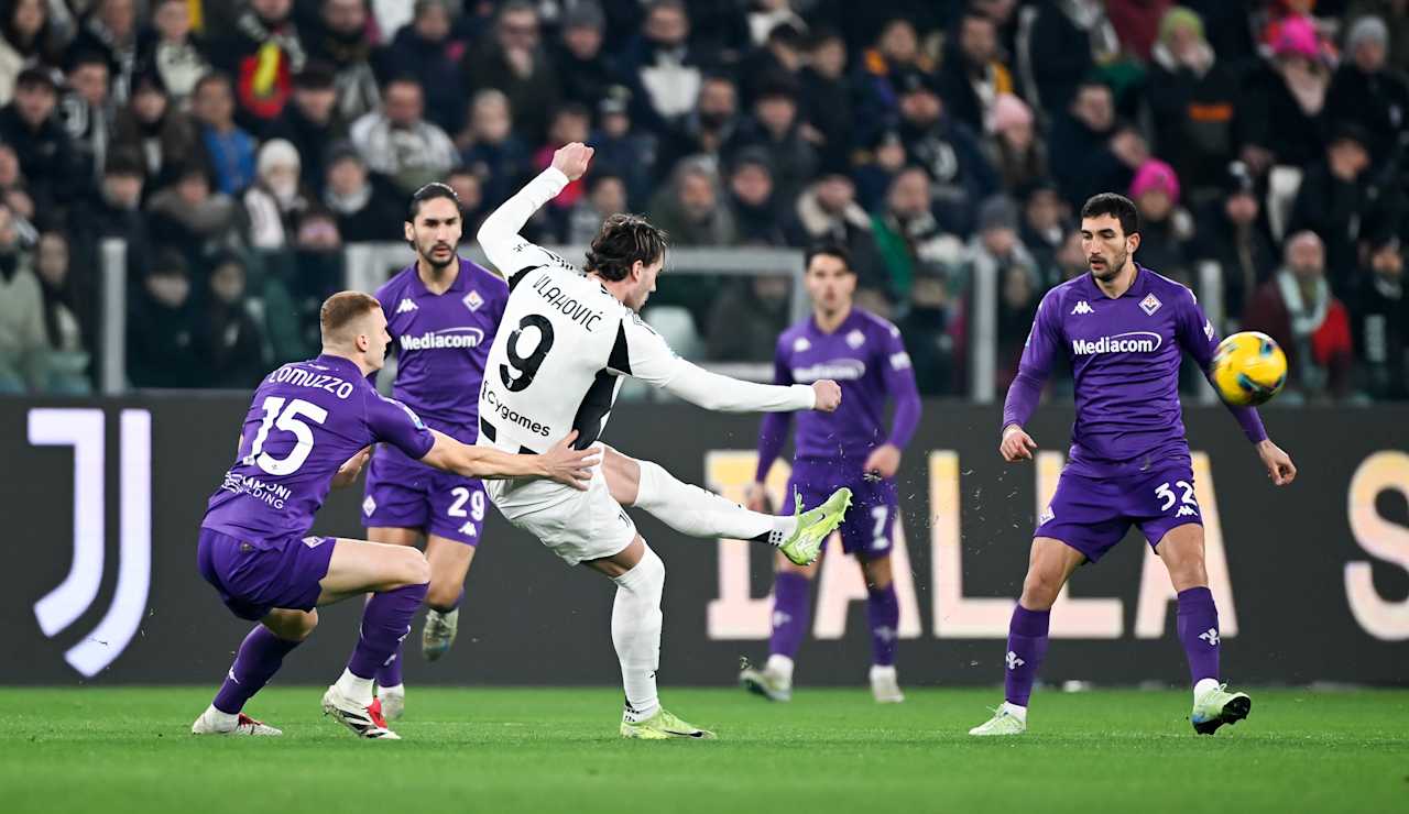 Dusan Vlahovic aiming for goal against his former club Fiorentina