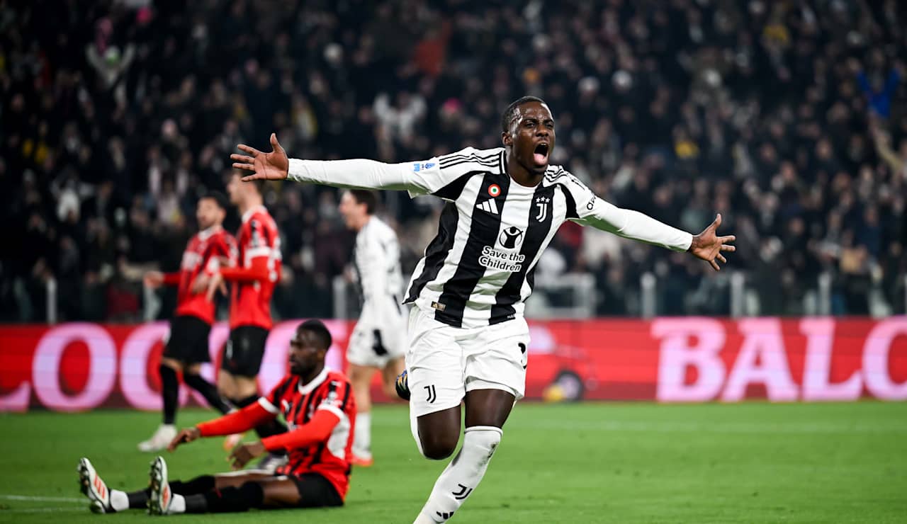 Timothy Weah celebrates scoring against Milan