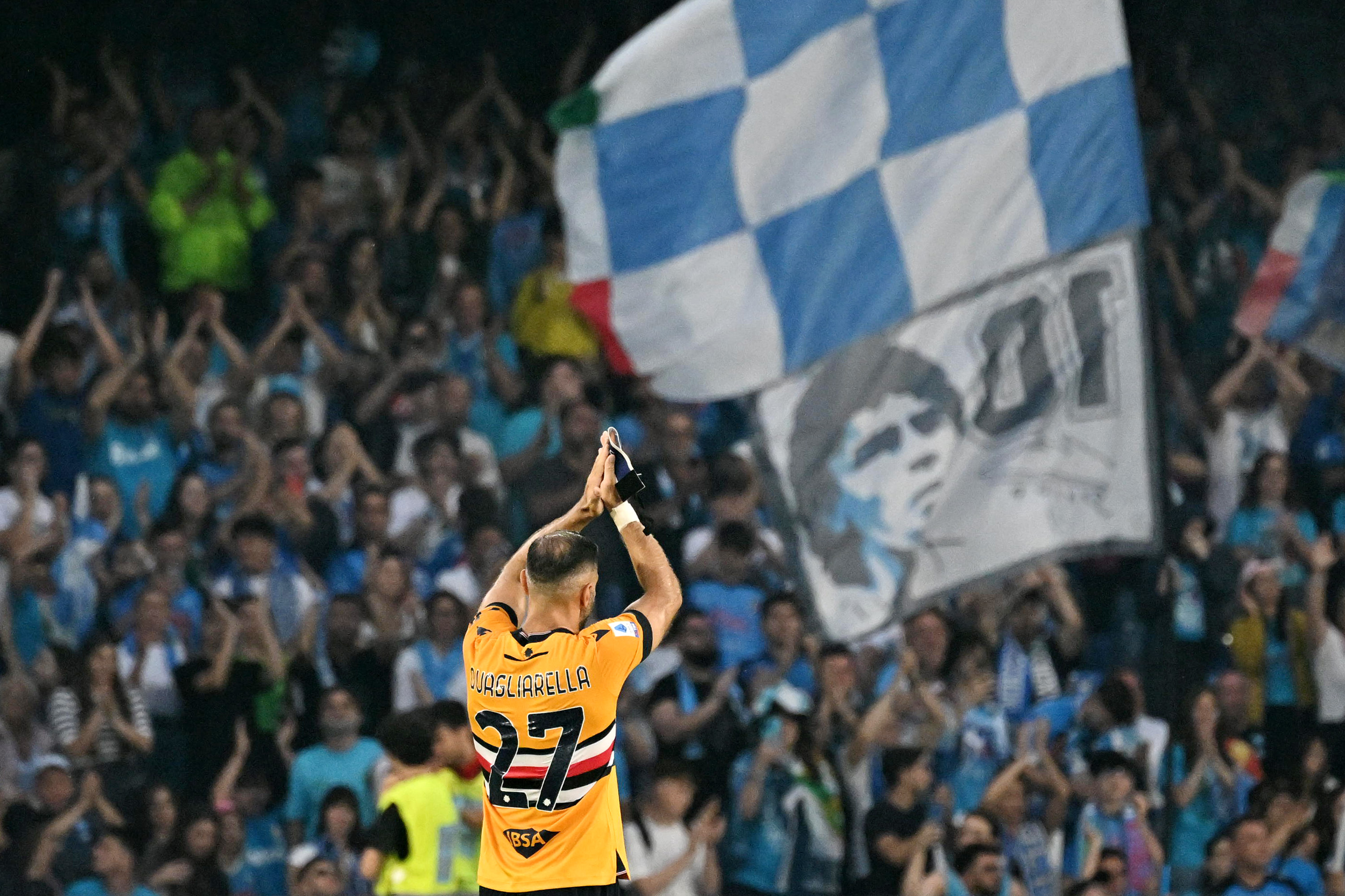 Fabio Quagliarella saluting Napoli fans