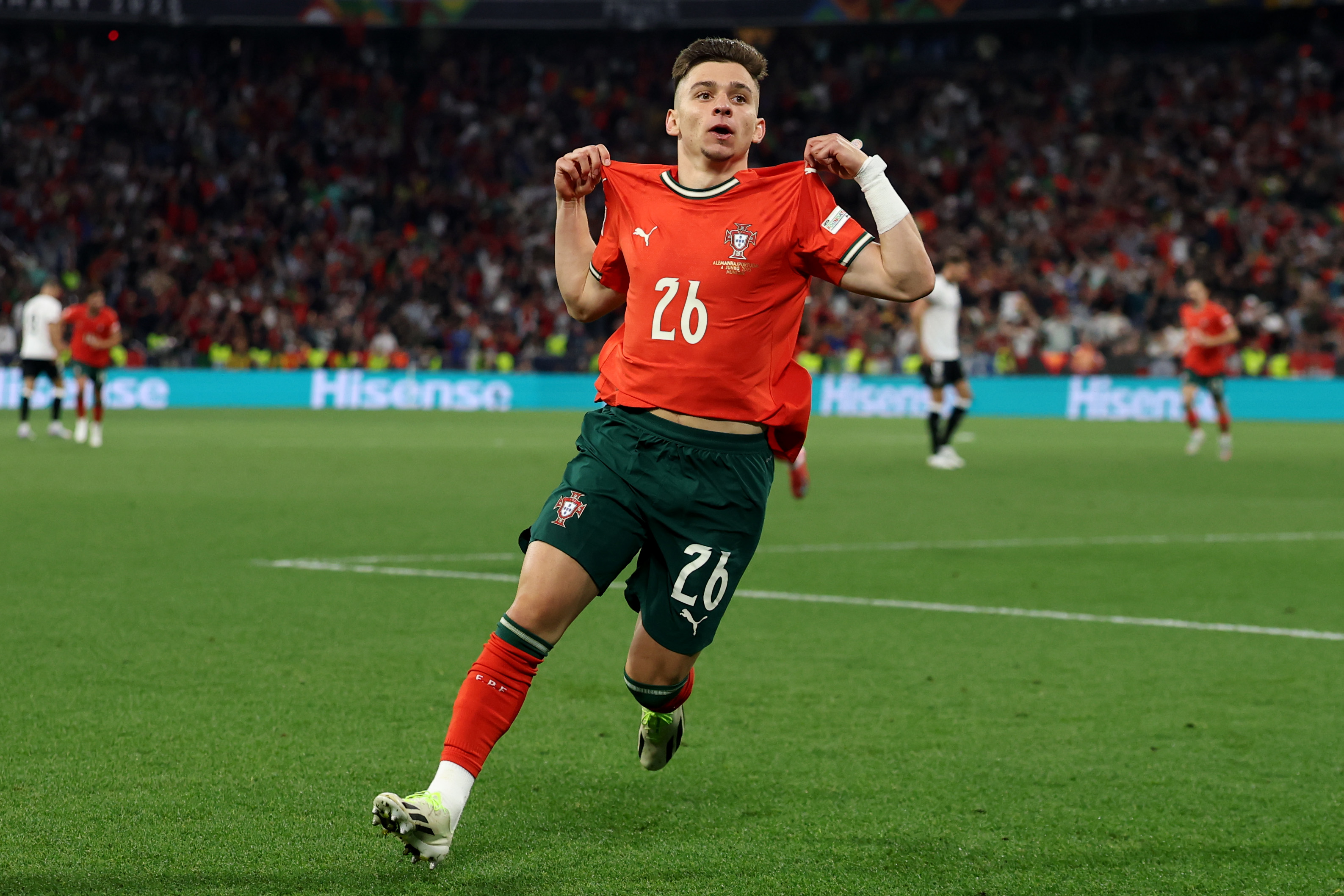 Francisco Conceicao celebrates scoring for Portugal