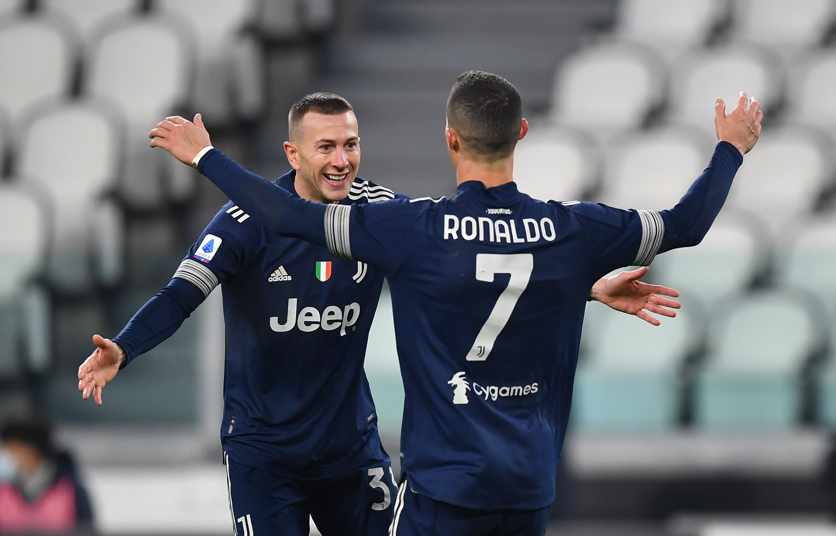 Federico Bernardeschi celebrating with Cristiano Ronaldo