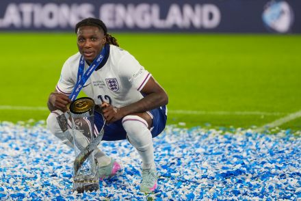 Brooke Norton-Cuffy celebrates winning the U21 European Championship