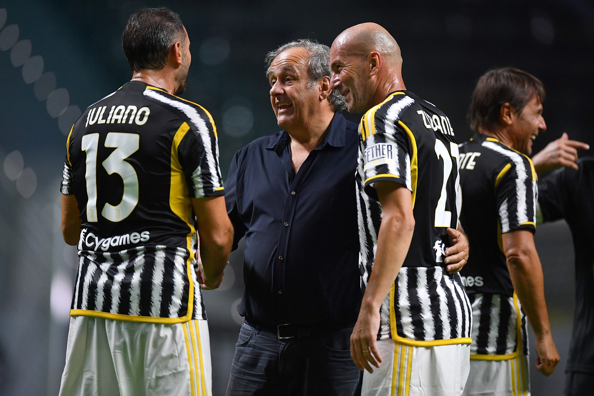 Michel Platini with Zinedine Zidane and Marc Iuliano