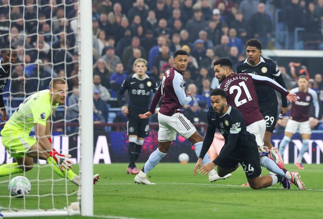 Douglas Luiz scoring against Chelsea