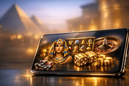 Modern luxury digital interface representing online casino gaming experience in Egypt with sophisticated tech elements
