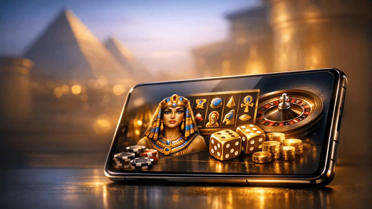 Modern luxury digital interface representing online casino gaming experience in Egypt with sophisticated tech elements