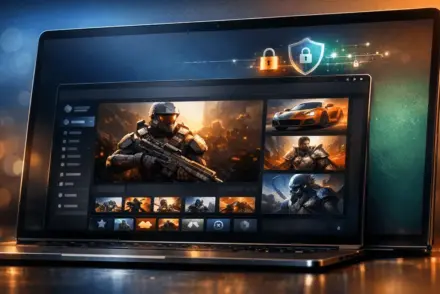 Modern online gaming platform interface with security features and professional dashboard design