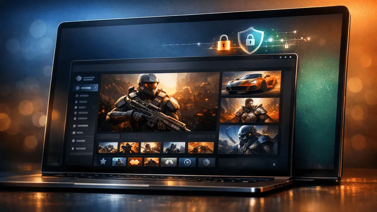 Modern online gaming platform interface with security features and professional dashboard design