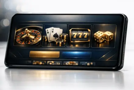 Premium online casino gaming platform interface on digital device with elegant design