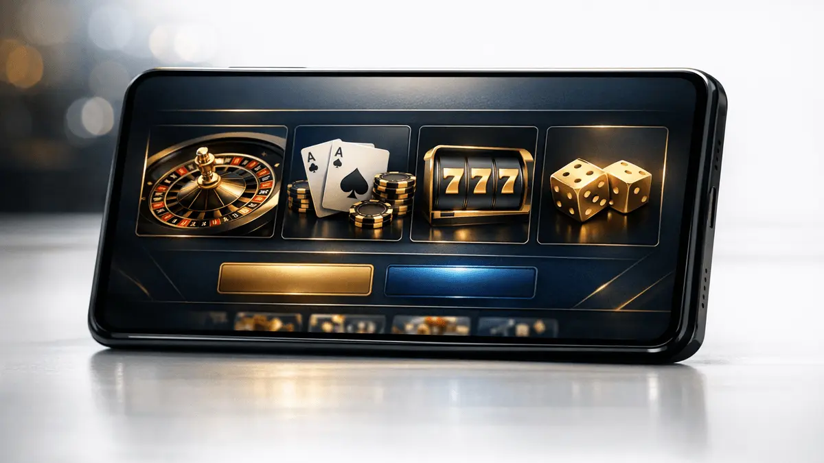 Premium online casino gaming platform interface on digital device with elegant design