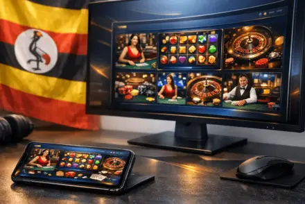 Modern online casino gaming platform interface displayed on mobile and desktop devices