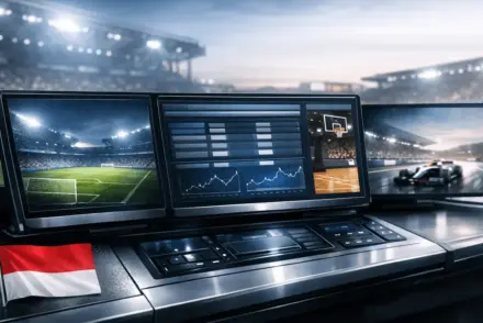 Modern sports betting platform interface with multiple sports and Indonesian design elements