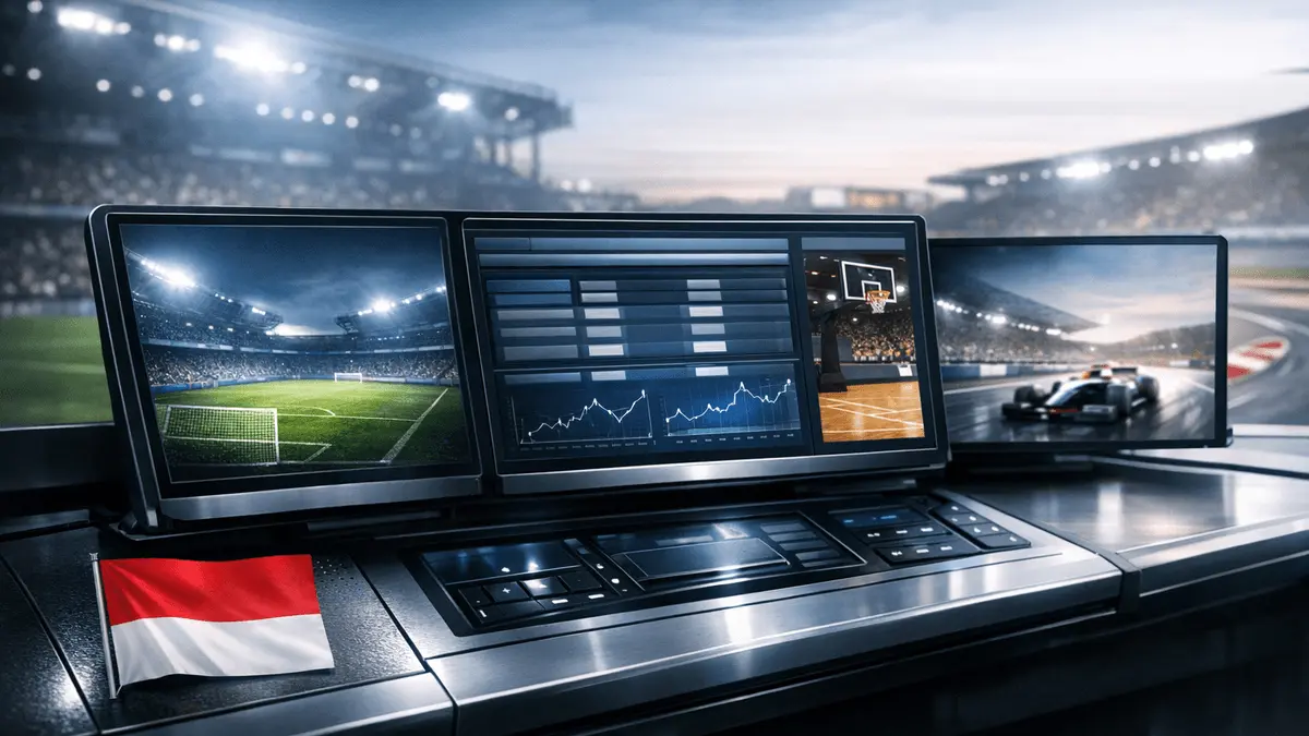 Modern sports betting platform interface with multiple sports and Indonesian design elements