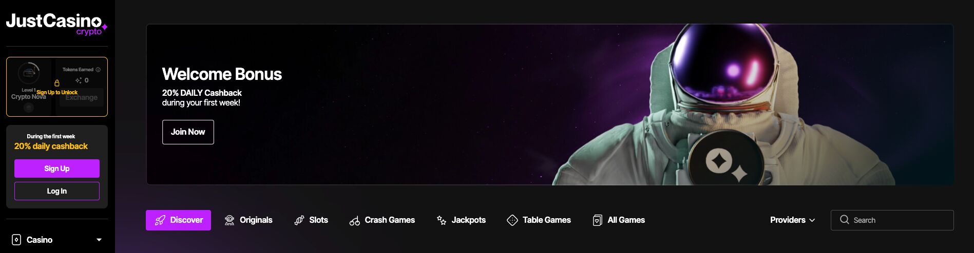 لقطة شاشة من موقع Just Casino
