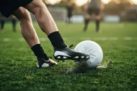 Close-up of football boot striking ball on grass, representing youth transfer decision