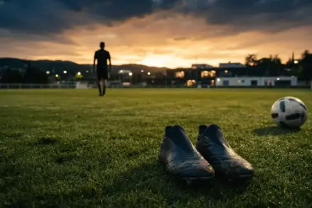Football boots on training pitch at sunset symbolizing Openda's loan move from Juventus to Lyon