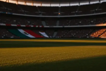 Floodlit stadium at sunset with packed stands and dramatic lighting; no players or branding visible.