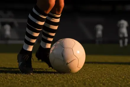 Footballer controlling ball in deep midfield position with technical precision on green pitch