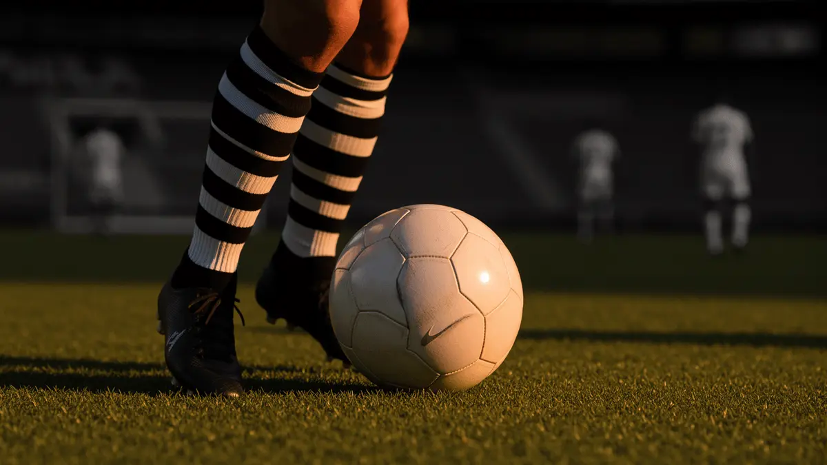 Footballer controlling ball in deep midfield position with technical precision on green pitch