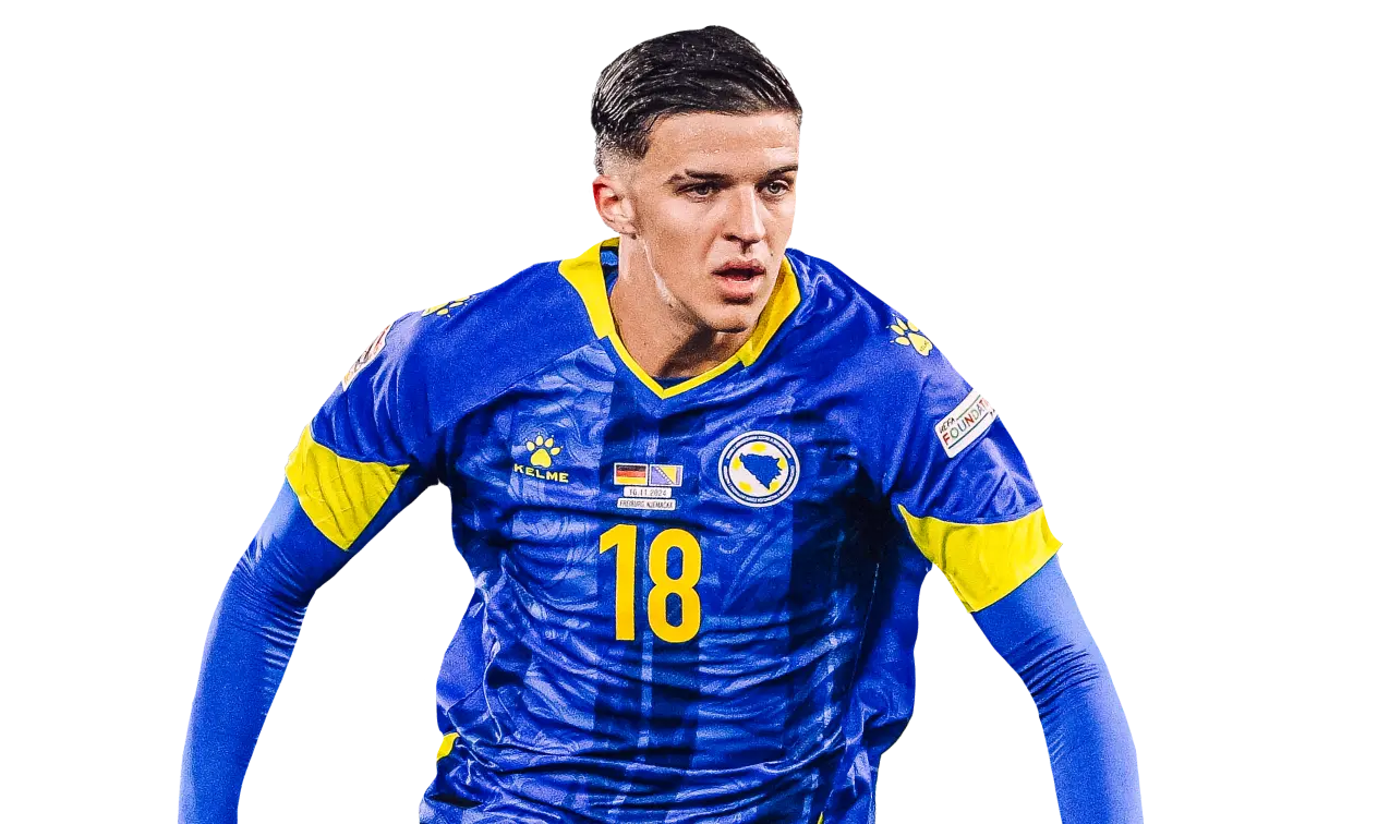 Bosnia and Herzegovina football player in blue jersey with number 18.