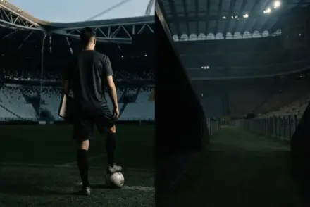 Unidentifiable footballer between stadium shadows symbolizing Cuadrado’s Juventus exit and Inter transfer