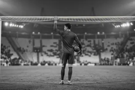 Goalkeeper standing in a stadium goalmouth during Juventus transfer interest in Zion Suzuki