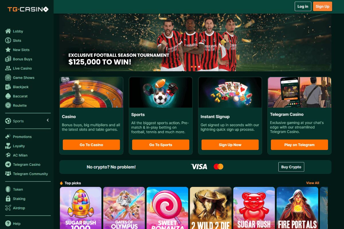 TG Casino - لقطة شاشة من الموقع الرسمي