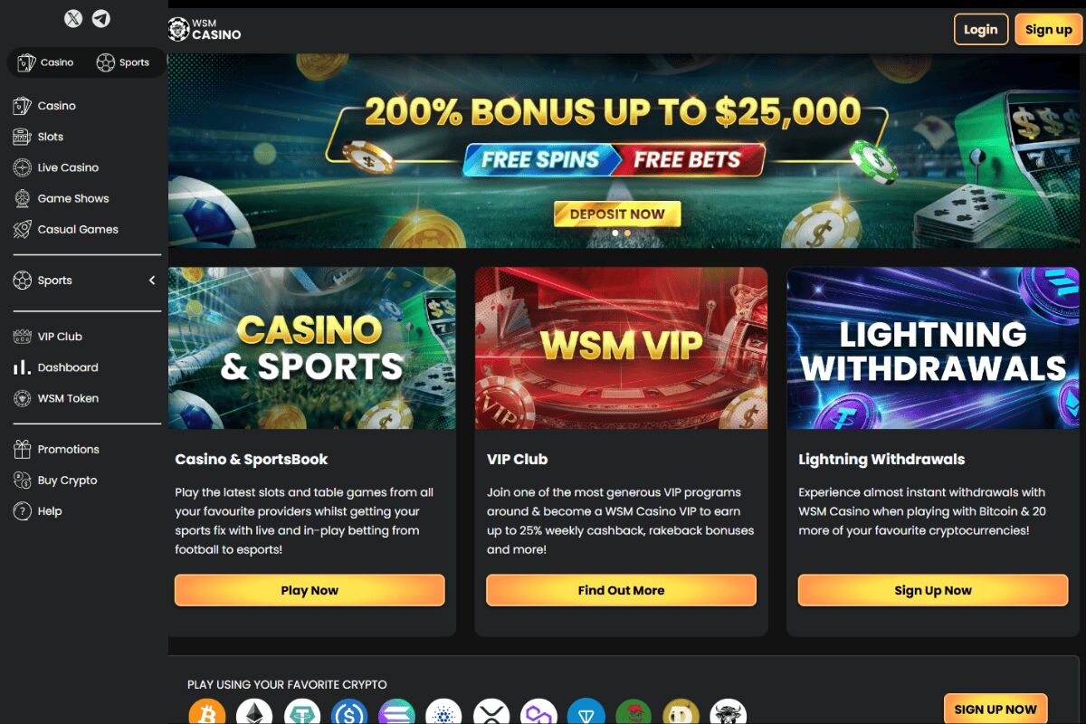 WSM Casino - لقطة شاشة من الموقع الرسمي