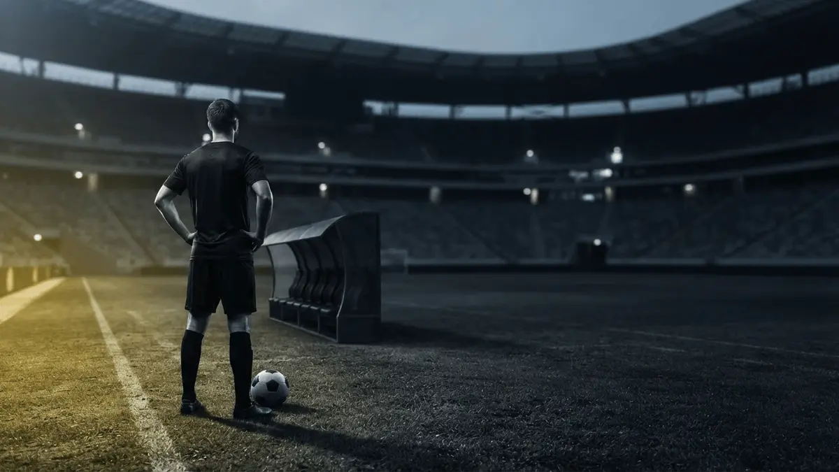 Anonymous left-back alone by the touchline symbolizing Ait-Nouri’s Manchester City struggles and possible Juventus loan