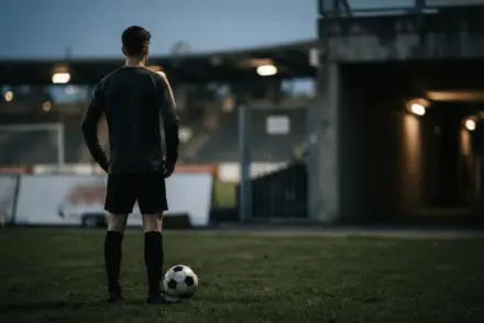 Anonymous young football talent training under stadium lights, representing Juventus and Inter transfer interest