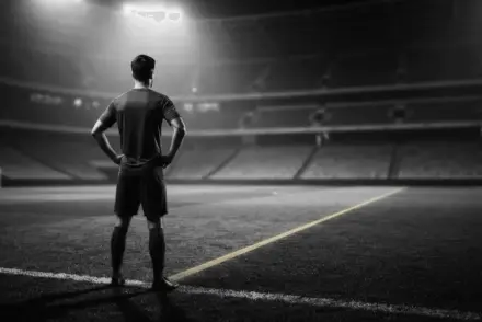 Unbranded midfielder silhouette on a floodlit pitch representing Juventus monitoring a potential transfer