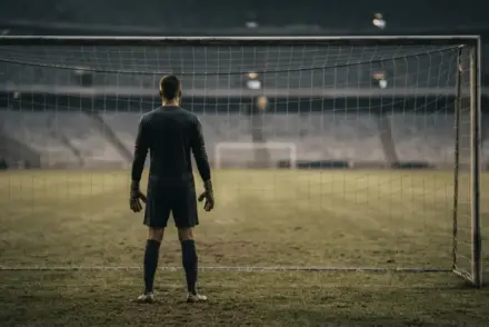 Unbranded goalkeeper standing in a goalmouth, representing uncertainty over Alisson's future and Juventus interest.