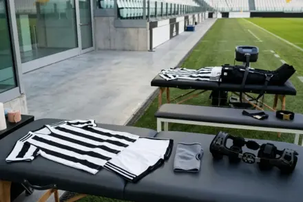 Black-and-white football medical setup symbolizing Juventus injury updates for Locatelli and Boga
