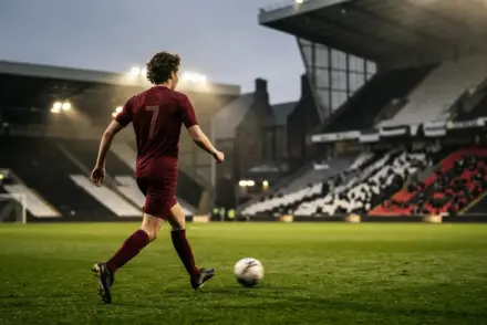 Football winger dribbling as English clubs compete for a premium transfer